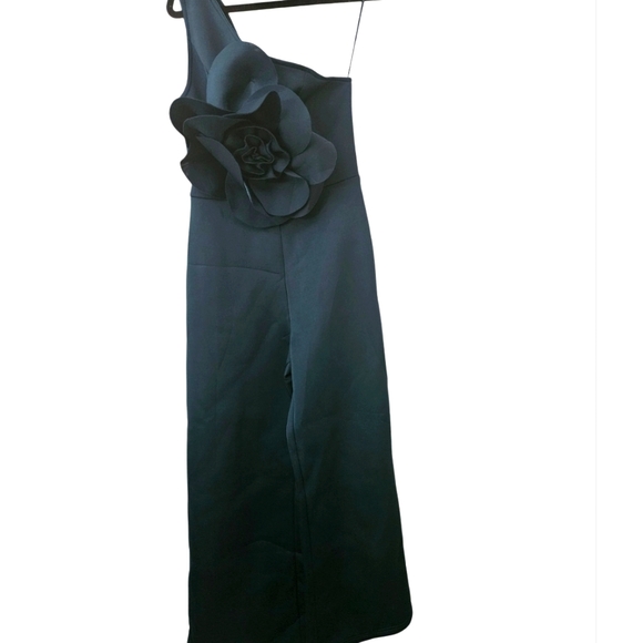 Faeriesty Blue Green One shoulder flower embellishment Jumpsuit SZ M NWOT